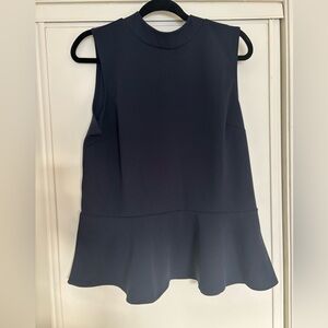 Navy blue mock neck peplum blouse